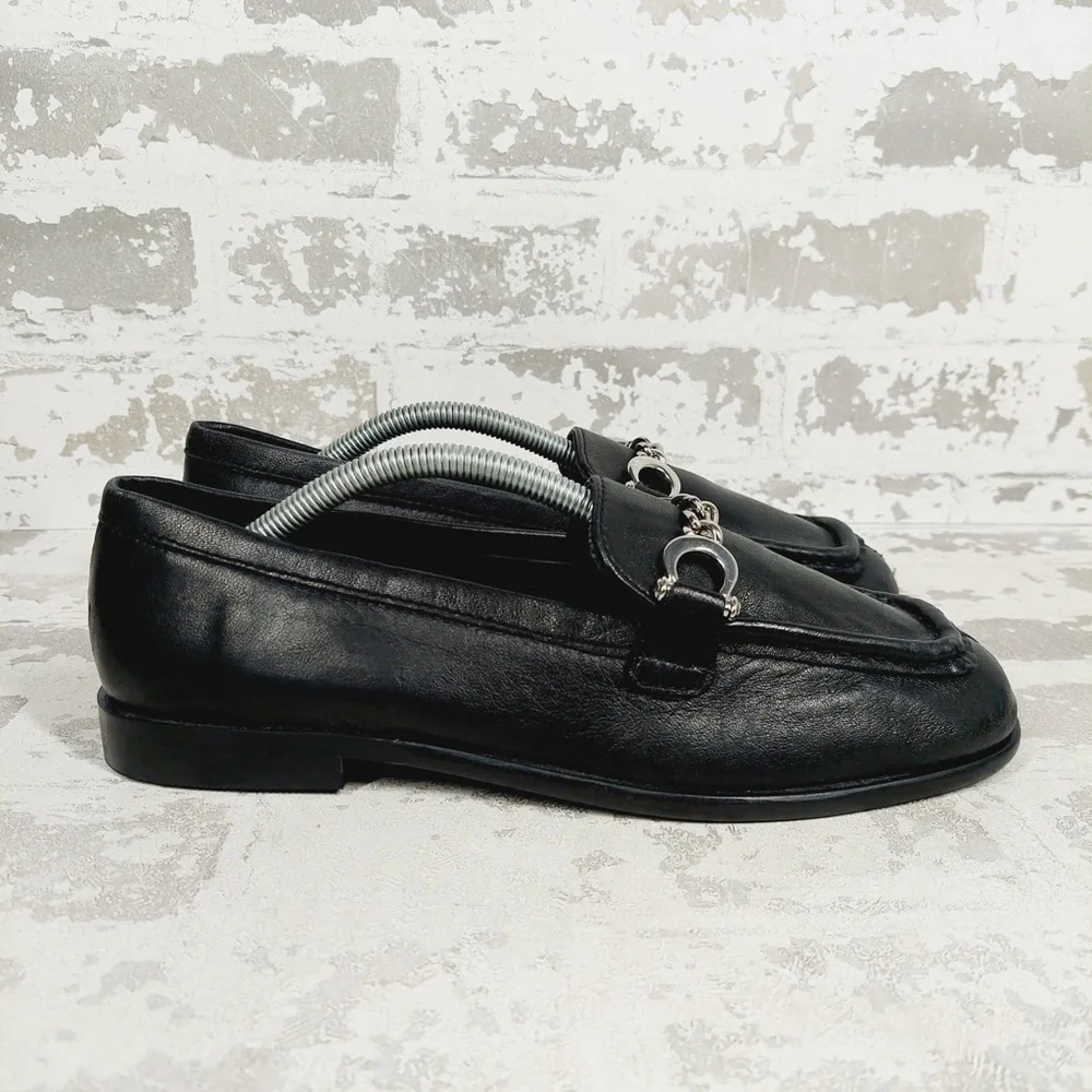 NEW Topshop Loafers Black Chain Detail Slip On Flats Classic Dress i560